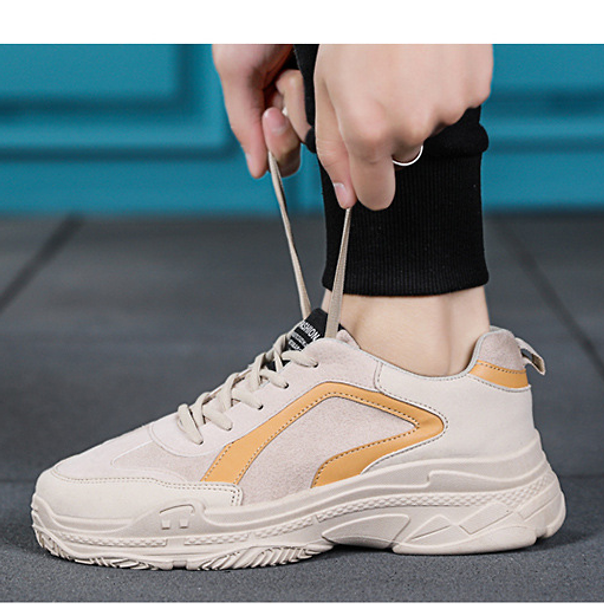 Giày thể thao nam,Giày sneaker nam S02 Đế Tăng Chiều Cao Màu Be Da Lộn Năng Động Trẻ Trung