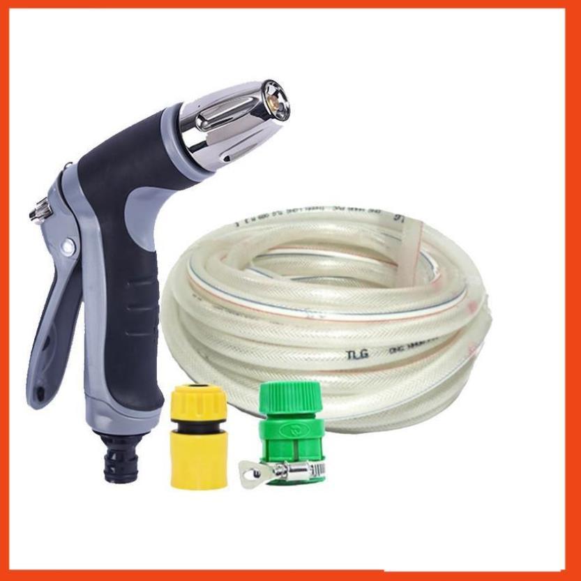 Bộ dây vòi xịt nước rửa xe, tưới cây,tăng áp 3 lần cút nhựa nối nhựa vàng loại 3-5m 206817