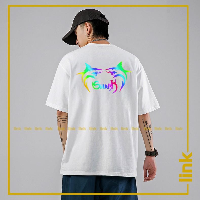 Áo thun tay lỡ phản quang in hình CÁ MẬP đa sắc unisex