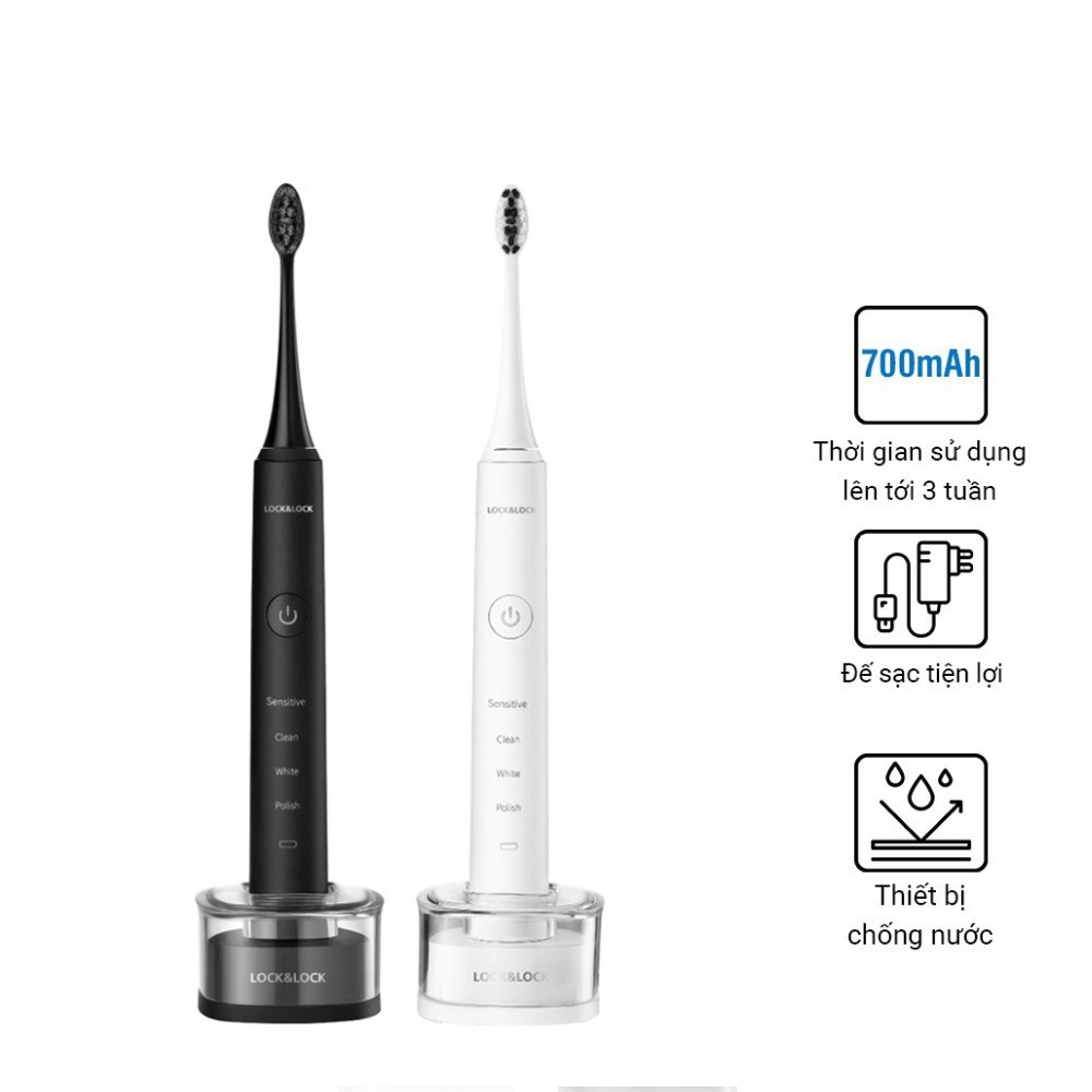 Bàn Chải Đánh Răng Điện Locknlock Màu đen ENR346BLK - Hàng chính hãng, DC3.7V, Trọng Lượng 235g, Sạc Không Dây - JoyMall
