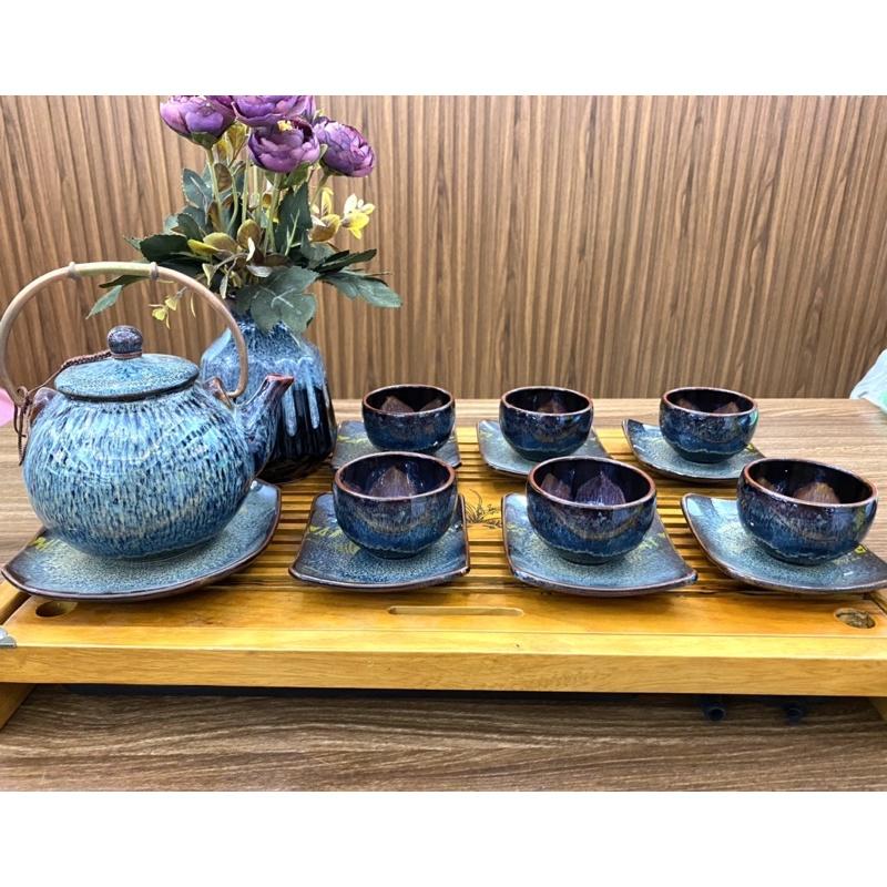 Bộ Ấm Chén Men Hoả Biến Cao Cấp Quai Đông