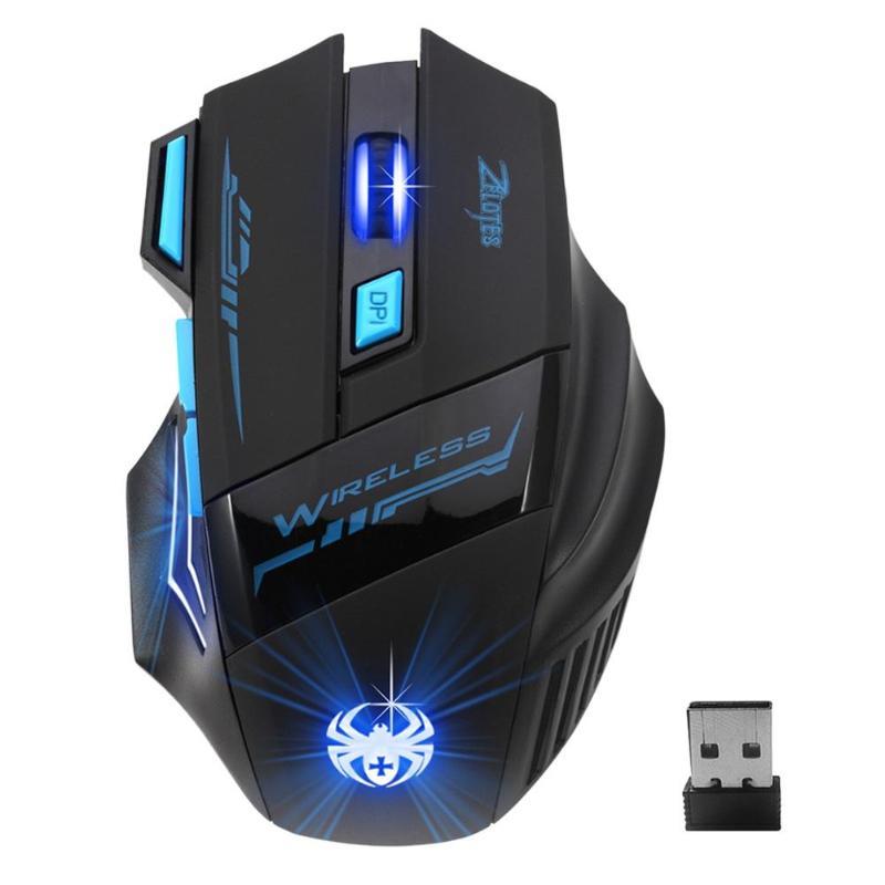 Zelotes F14 2.4GHz Chuột Quang USB Không Dây 2400DPI 7 Nút Chuột LED Điều Chỉnh Công Thái Chuột Chơi Game Cho Máy Tính máy Tính