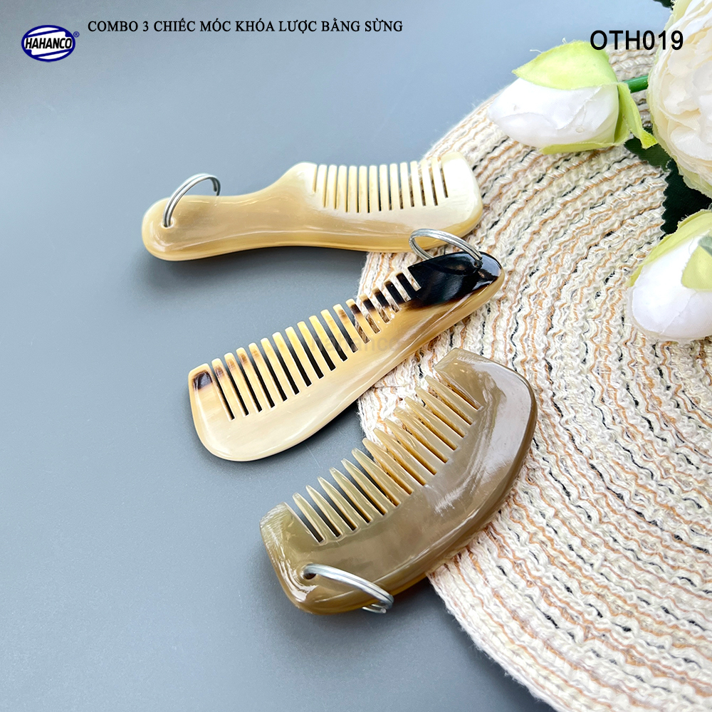 Combo 3 Móc treo chìa khóa / Chiếc lược mini bằng sừng trâu (OTH019) Nhỏ gọn - Tiện lợi