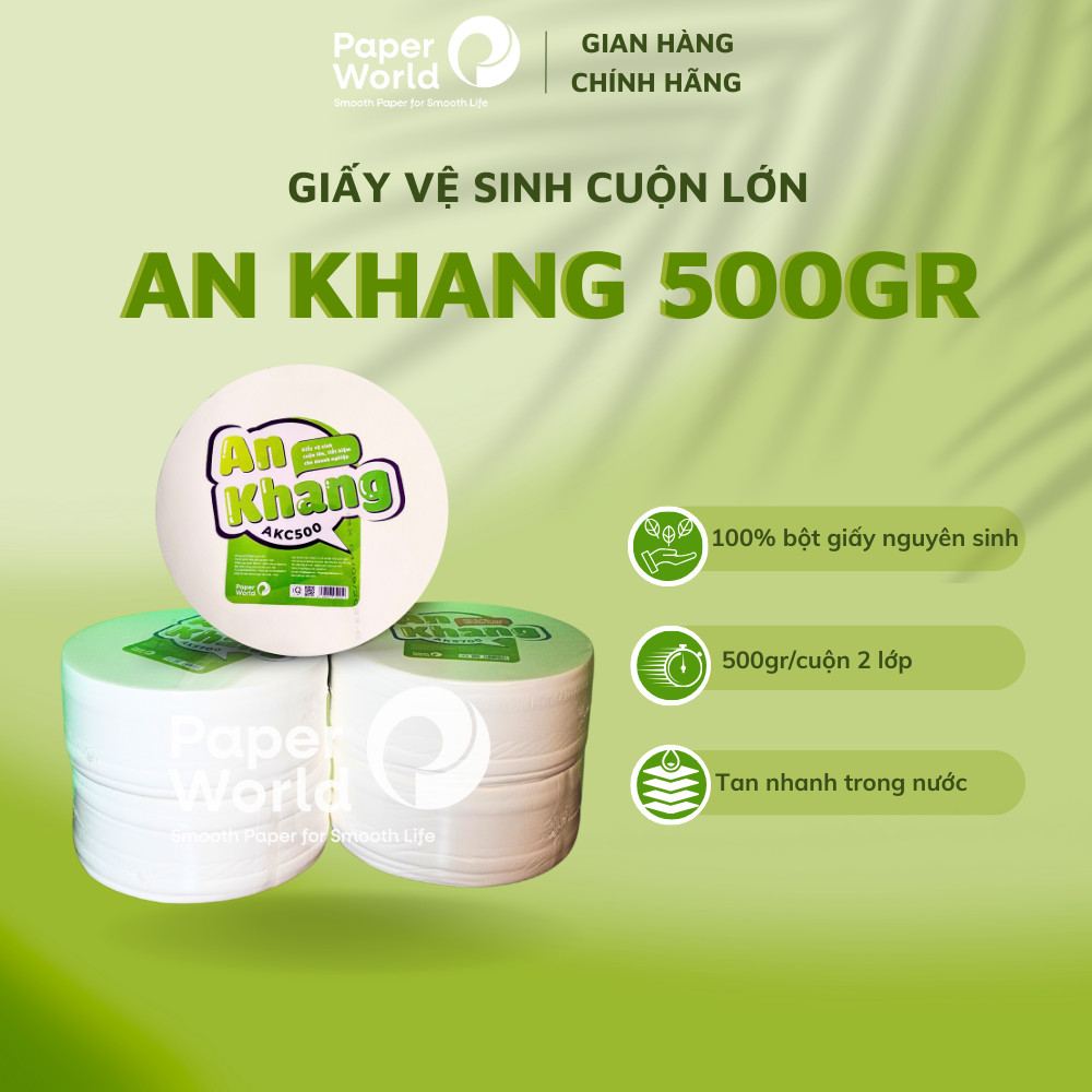 Combo 5 giấy vệ sinh cuộn lớn 2 lớp 500g AN KHANG CARO | THẾ GIỚI GIẤY | 100% Bột giấy nguyên sinh | 5AKC500