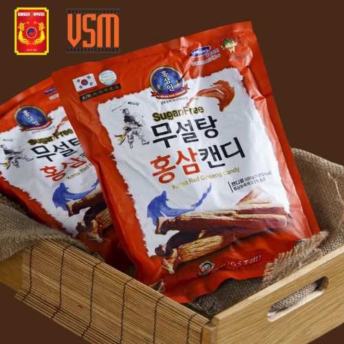 Kẹo Hồng Sâm Hàn Quốc Không Đường Ginseng House - Bịch đỏ 500g - Giảm Mệt Mỏi &amp; Căng Thẳng