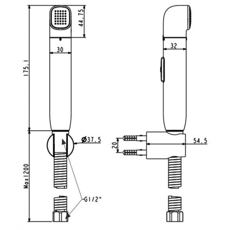 Vòi xịt vệ sinh Duo Stix WF-TS28B (FFASTS28B) mạ crom, niken -đầu xịt màu đen mờ