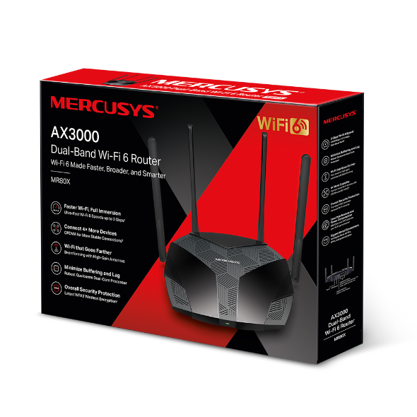 Router WiFi 6 AX3000 Mercusys MR80X – Tốc Độ Siêu Nhanh, Bảo Mật WPA3, Lý Tưởng Cho Gia Đình Nhiều Thiết Bị - Hàng Chính Hãng