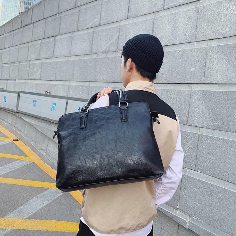 Men's Simple Business Tote PU leather Briefcase - Black