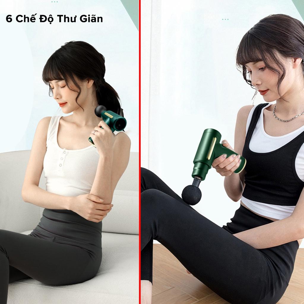 Súng Massage Cầm Tay Mini Máy Mát Xa Trị Liệu Cổ Vai Gáy Toàn Thân 4 Đầu 6 Cấp Độ Chuyên Sâu Đa Năng Chính Hãng miDoctor