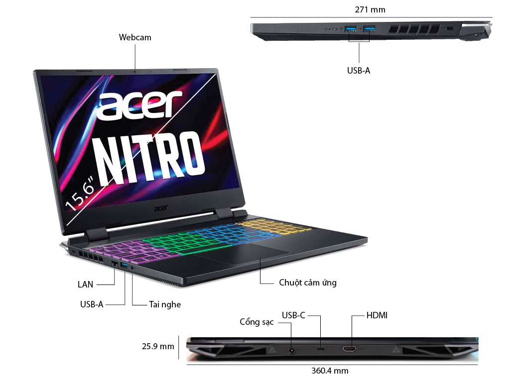 Laptop Acer Nitro Gaming AN515-58-769J i7 12700H/8GB/512GB/15.6&quot;FHD/GeForce RTX 3050 4GB/Win11 - Hàng Chính Hãng