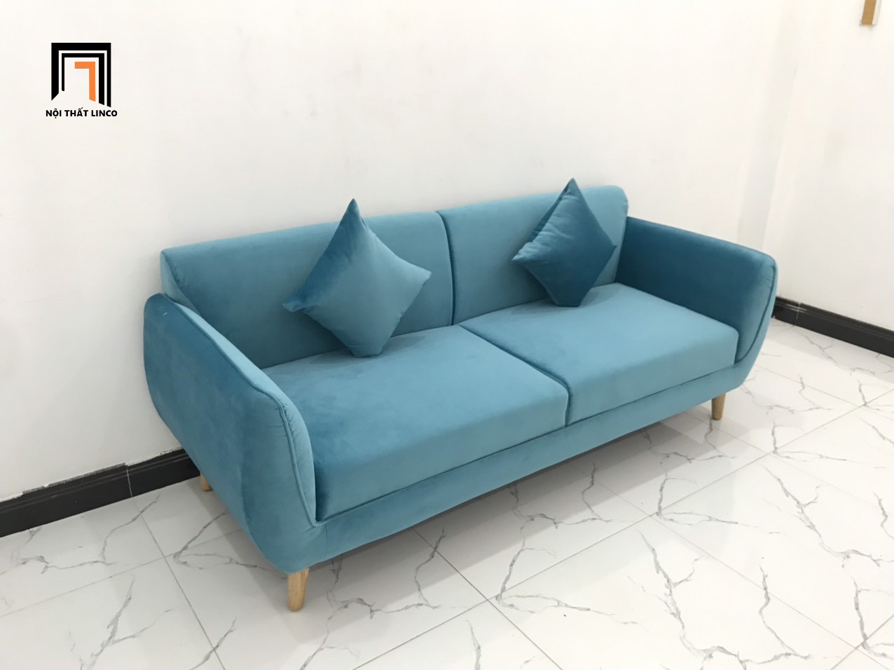 Ghế sofa băng văng dài CV xanh dương vải nhung nhiều kích cỡ