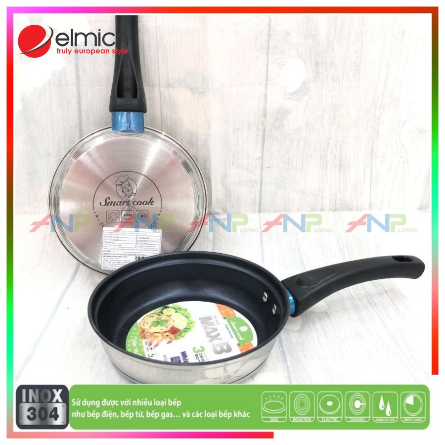 CHẢO INOX  3 ĐÁY CHỐNG DÍNH ELMICH SMARTCOOK MAX B  (Size 16 - 20 - 24 - 26cm) - Hàng Chính Hãng