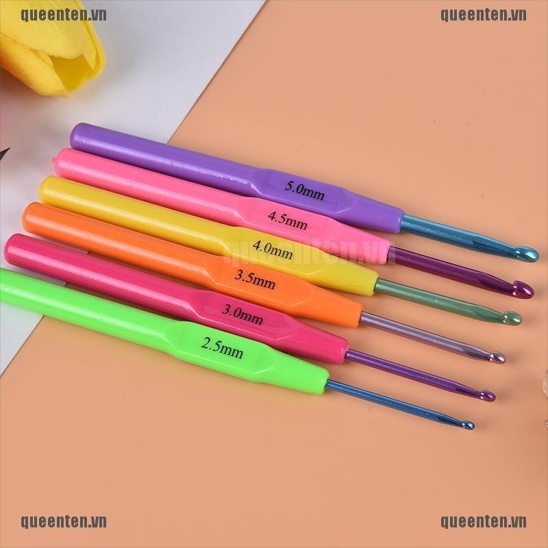 6pcs/set Multifunctional Plastic Handle Aluminum Crochet Hooks Knit QUVN