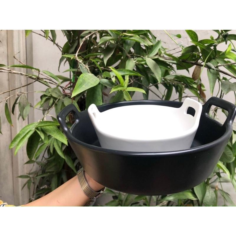 Tô Sứ , Thố Sứ Tròn 2 quai phong cách Bắc Âu, size 17 và 23 cm