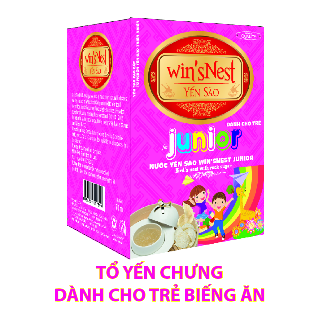 Nước yến sào win'sNest Junior 12% ( 70ml ) thích hợp cho mọi đối tượng, đặc biệt trẻ em biếng ăn