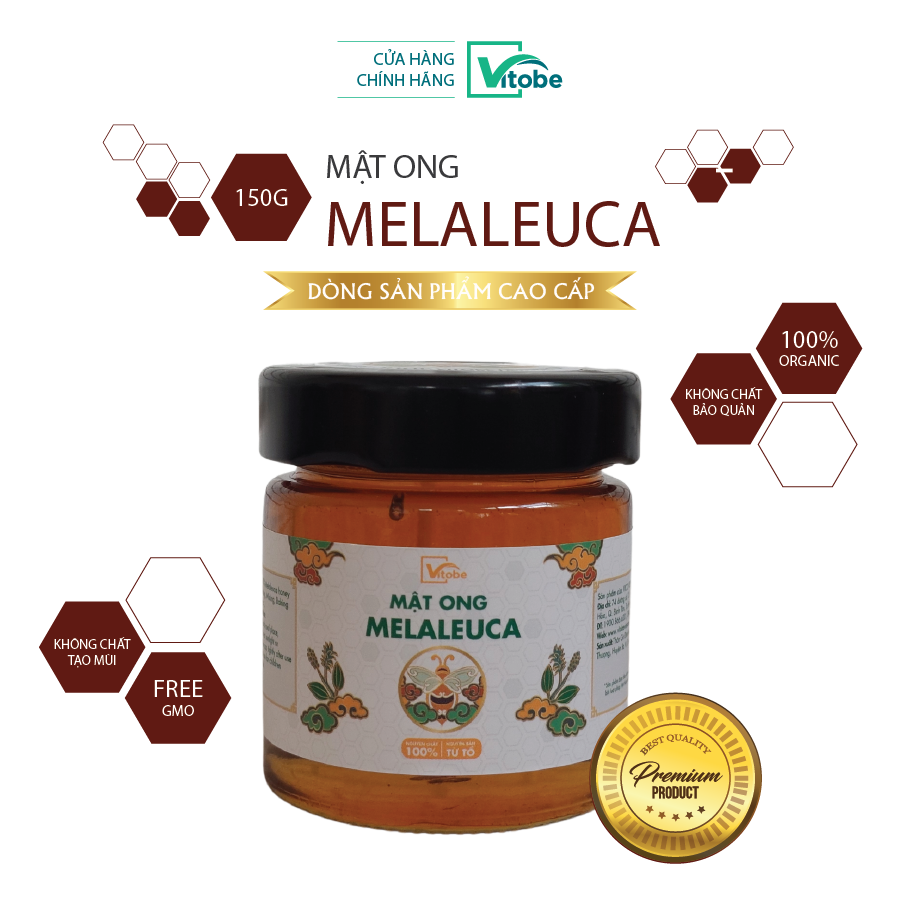 Mật Ong Melaleuca Vitobe (150gr) - Hữu cơ 100% (TẶNG Cây gỗ lấy mật)