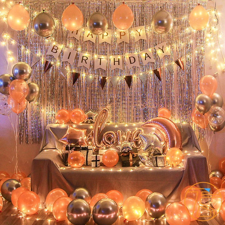 Bộ trang trí sinh nhật happy birthday chữ love có đèn led 801- Sét bong bóng trang trí tiệc dễ thương