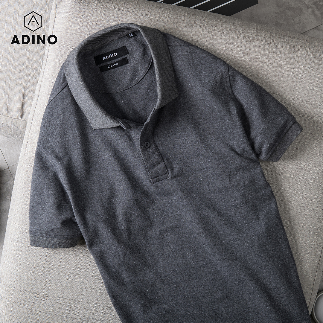 Áo polo nam màu ghi đậm ADINO vải cotton polyester co giãn dáng công sở slimfit hơi ôm trẻ trung PL46