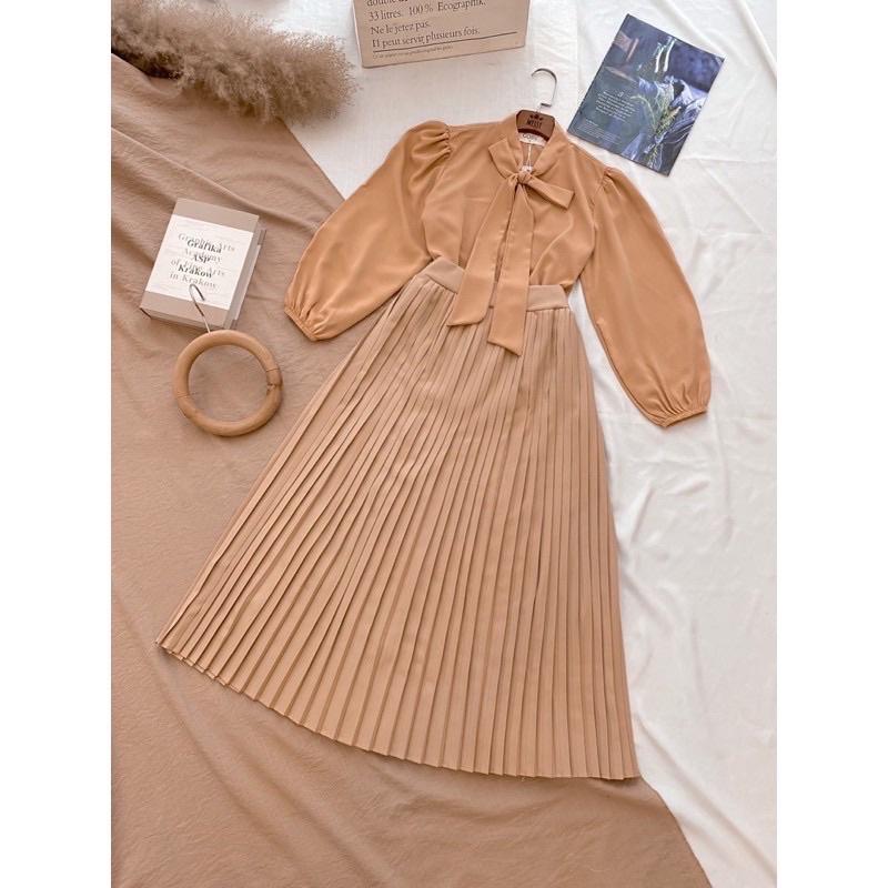 055 - SET ÁO VOAN NUDE CV DẬP LY NÂU