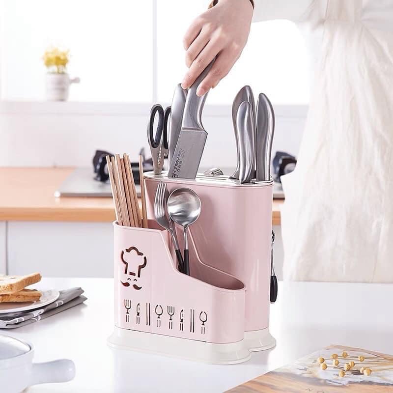 Ống đựng đũa thìa dĩa đa năng nhựa dày kèm khay cắm dao kéo