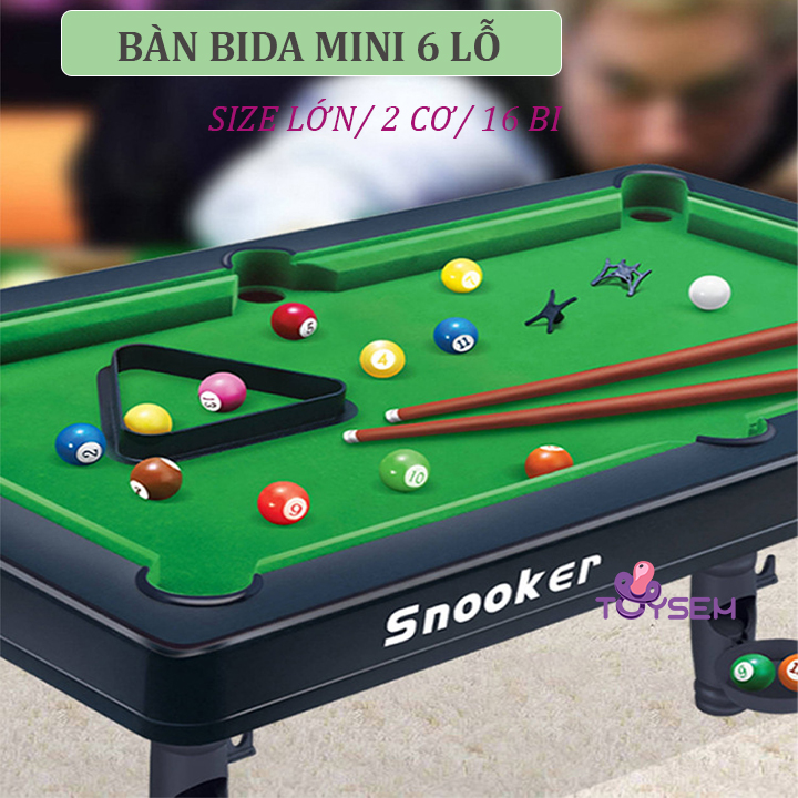 Bàn bida mini loại lớn bằng nhựa 6 lỗ 16 bi - Bàn bi-a người lớn 2 cơ - Đồ chơi trẻ em bàn bi da phăng 2 người chơi - Quà tặng sinh nhật cho bé