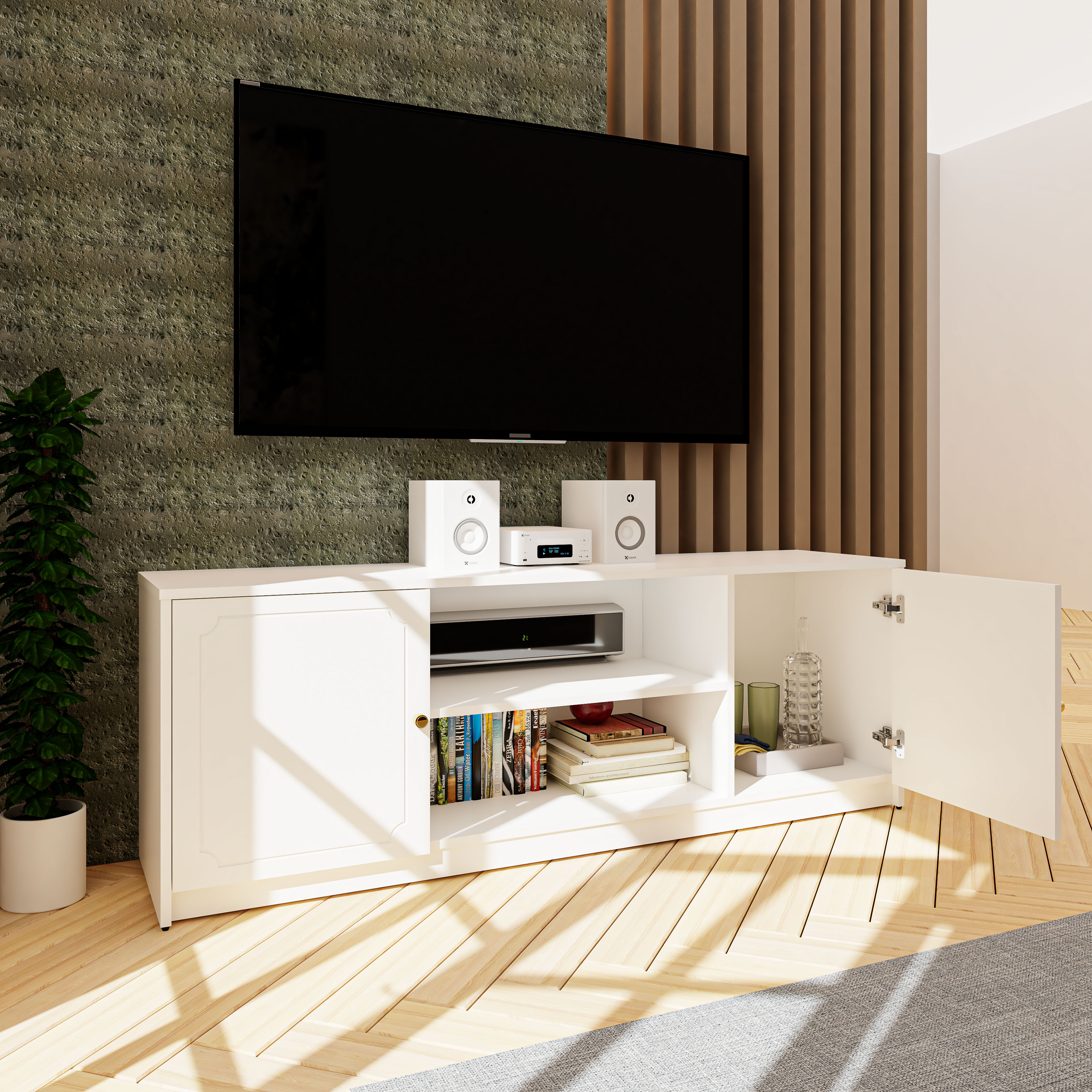 [Happy Home Furniture] NERIS, Kệ TV 2 cửa mở , 160cm x 40cm x 56cm ( DxRxC), KTV_038