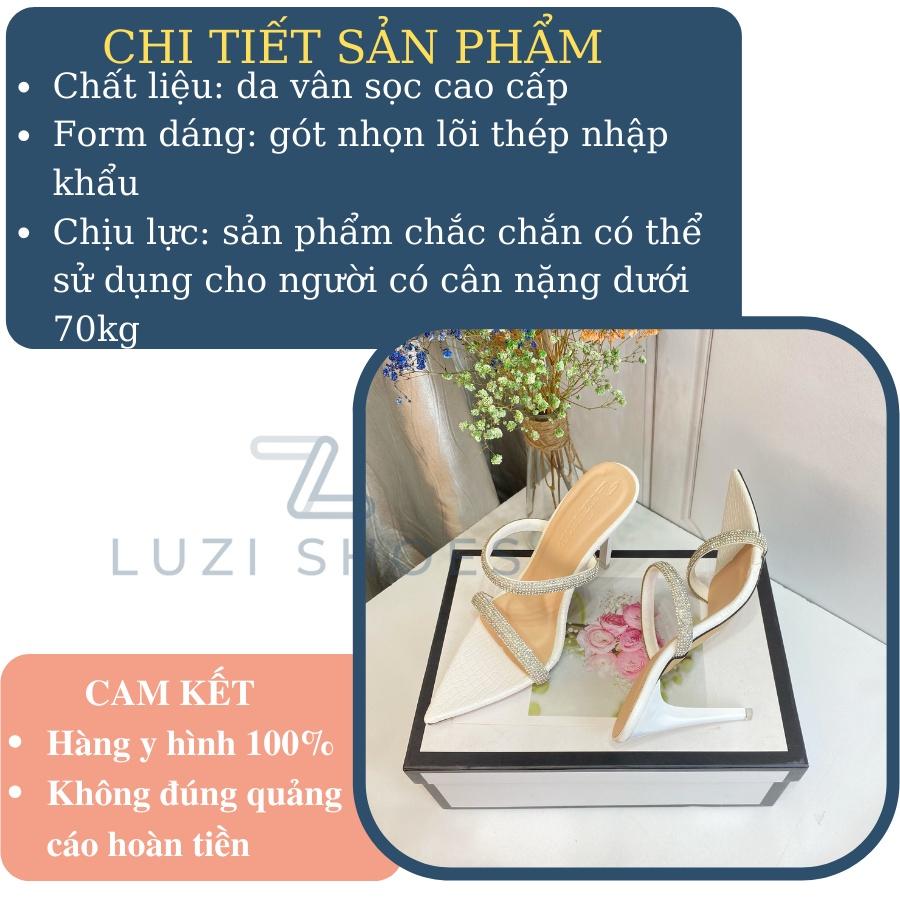 Guốc,dép cao gót nữ LUZI 2 dây đính đá mũi nhọn gót nhọn cao 9p, giày cao gót nữ quai ngang kiểu dáng sang trọng