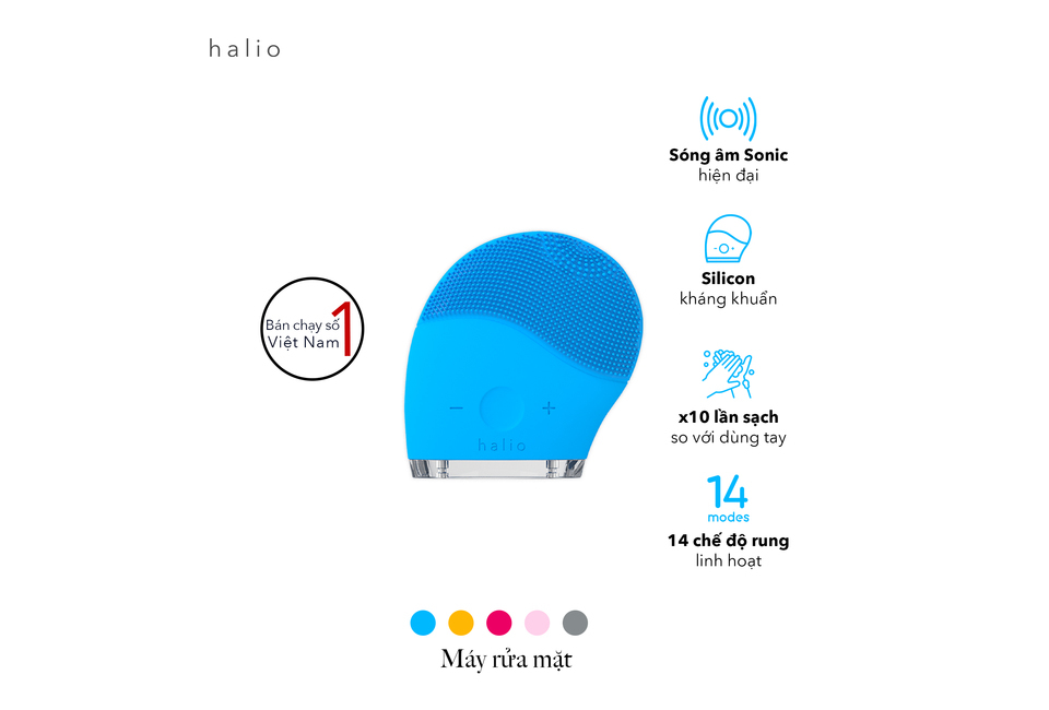 Combo Máy Tăm Nước Cầm Tay Halio UltraClean Blue Và Máy Rửa Mặt Halio Facial Cleansing &amp; Massaging Sky Blue