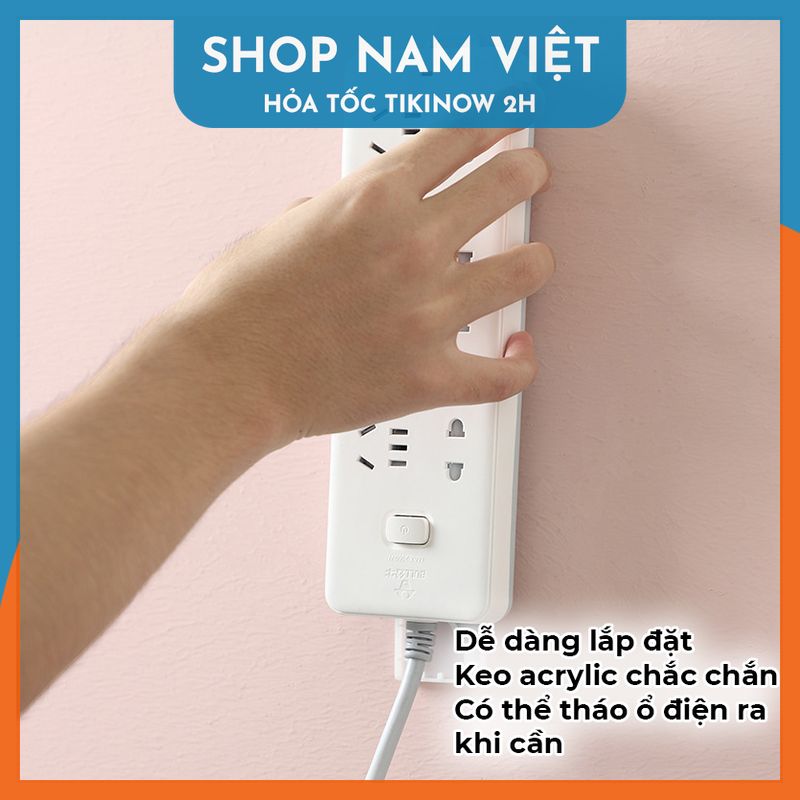 Set 2 Miếng Dán Treo Ổ Điện, Giá Đỡ Dán Tường Hình Chữ Nhật