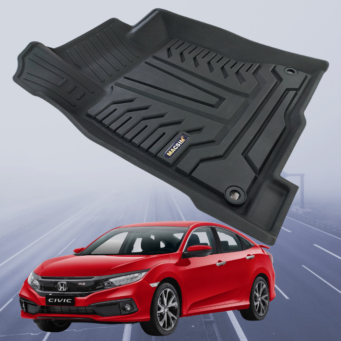 Thảm lót sàn xe ô tô Honda Civic 2016- nay nhãn hiệu Macsim - chất liệu nhựa TPE đúc khuôn cao cấp - màu đen