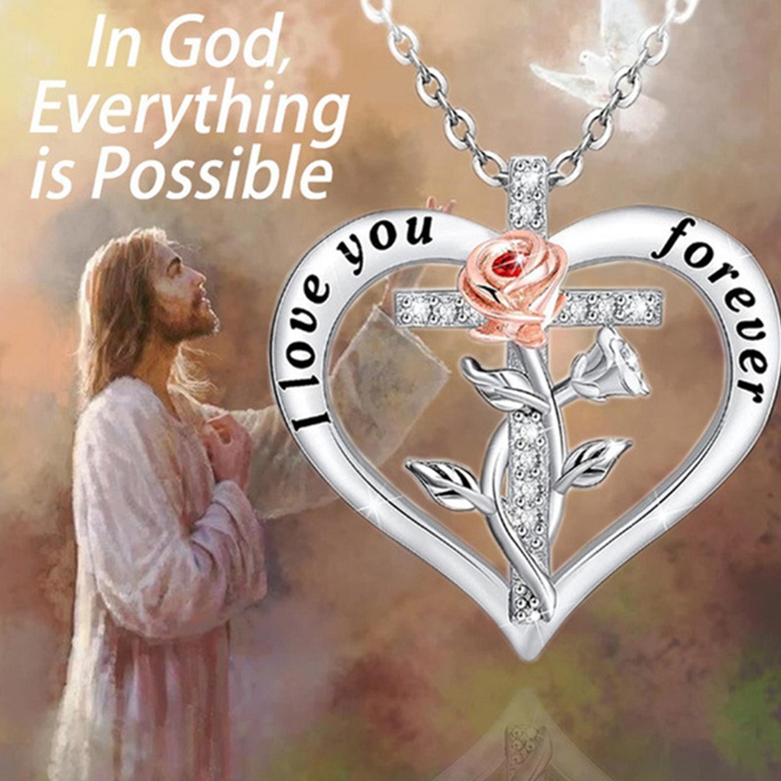 Alloy Heart Pendant Necklace Rose Flower Cross Valentines Day Birthday Gifts