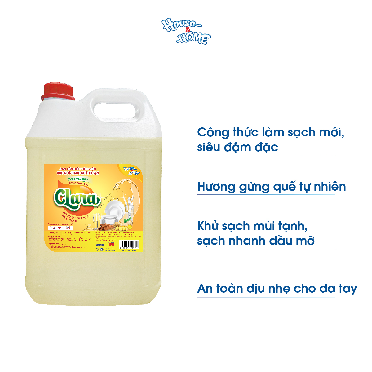 Nước rửa chén bát Clara tinh chất hương gừng quế can 9,5kg