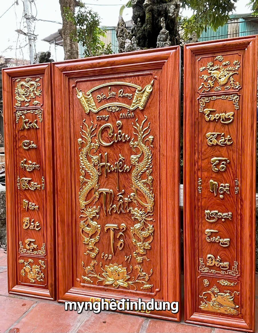 Bộ tranh thờ cửu huyền thất tổ bằng gỗ hương đá víp