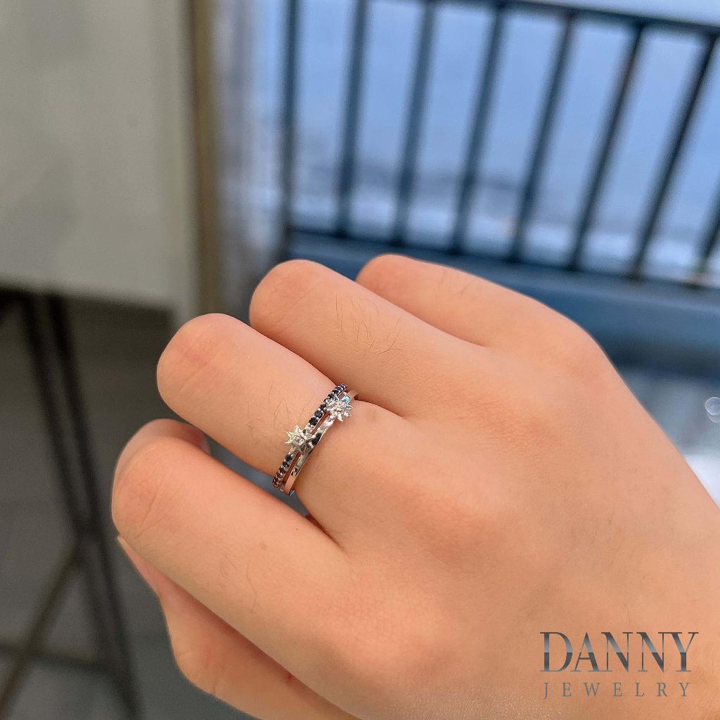 Nhẫn Nữ Danny Jewelry Bạc 925 Xi Rhodium Đá Sapphire Hoạ Tiết 2 Hoa Cánh Nhọn N0116