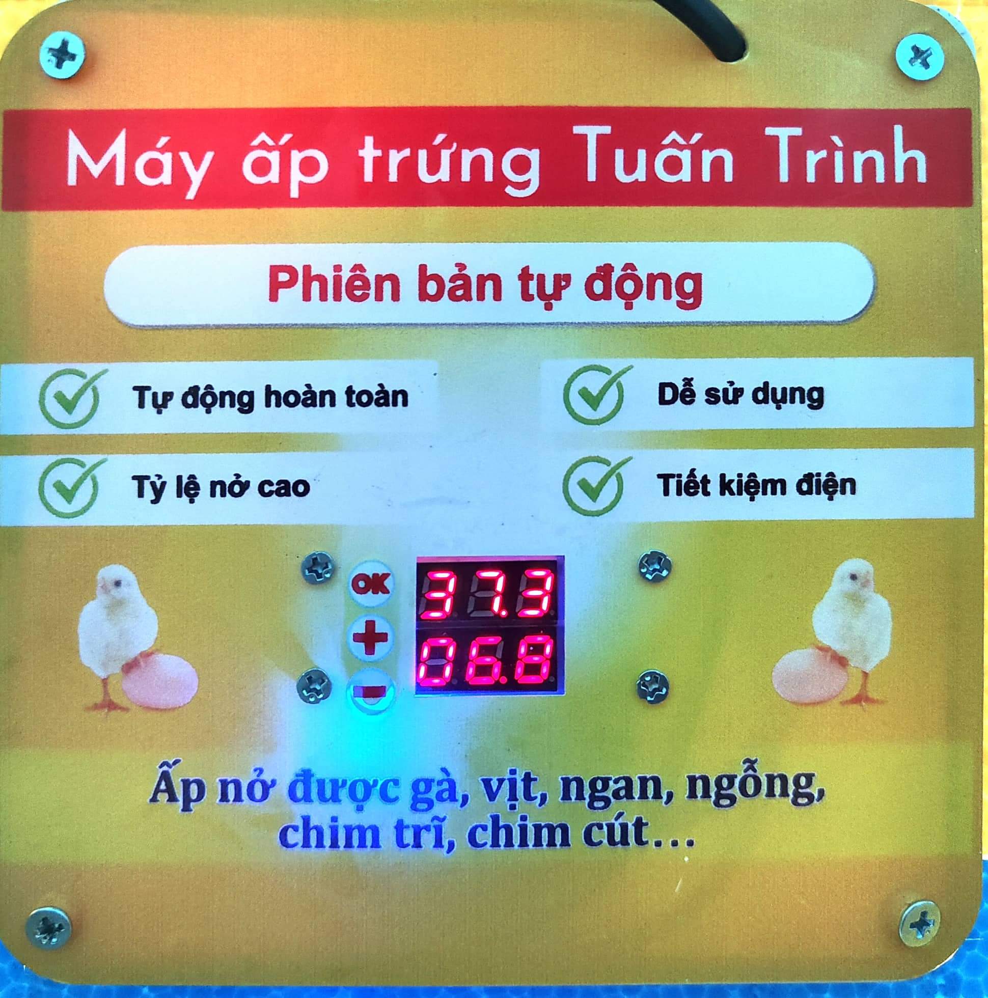 Máy ấp trứng tự động 54 trứng - Tặng kèm pin soi trứng - chưa gồm thùng xốp