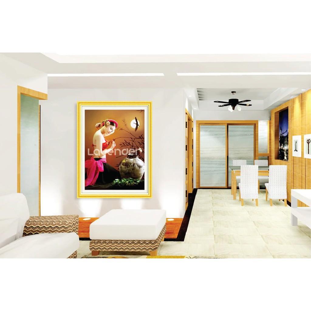 Tranh ĐÍNH ĐÁ THIẾU NỮ . Kích Thước: 50cm x 64cm