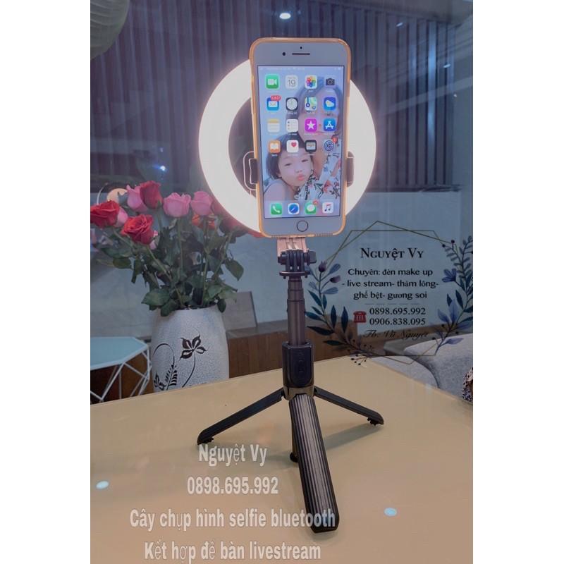 Cây selfie livestream, chụp hình giá đỡ 3 chân có đèn bluetooth