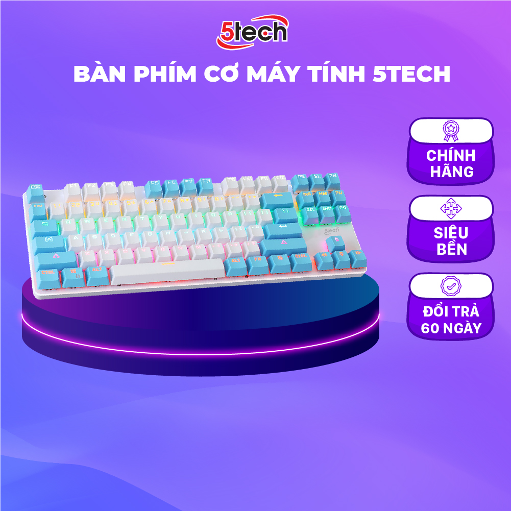 Bàn phím cơ gaming 5TECH Led RGB 10 chế độ nháy cực đẹp, chơi game gõ siêu đã, thiết kế nhỏ gọn dùng cho máy tính, laptop hàng chính hãng