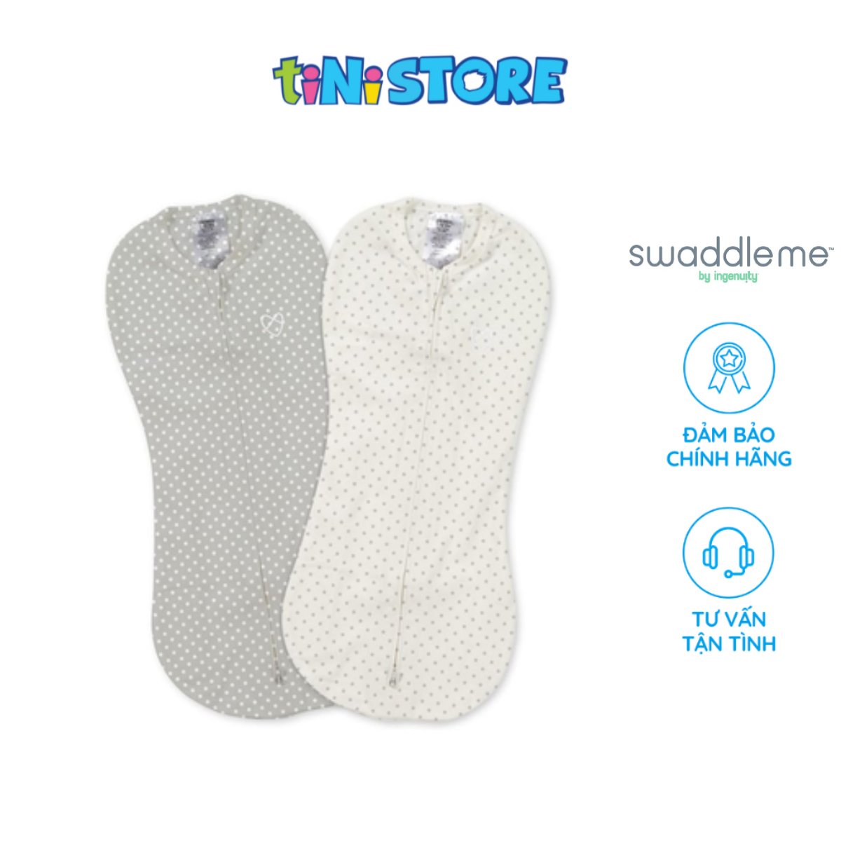 Set 2 Khăn Quấn Màu Xám/ Trắng Chấm Bi SwaddleMe 56156BDSV