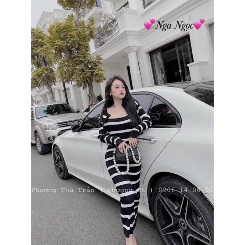 Set len váy 2 dây body kèm áo choàng len nhẹ nhàng hàng QC