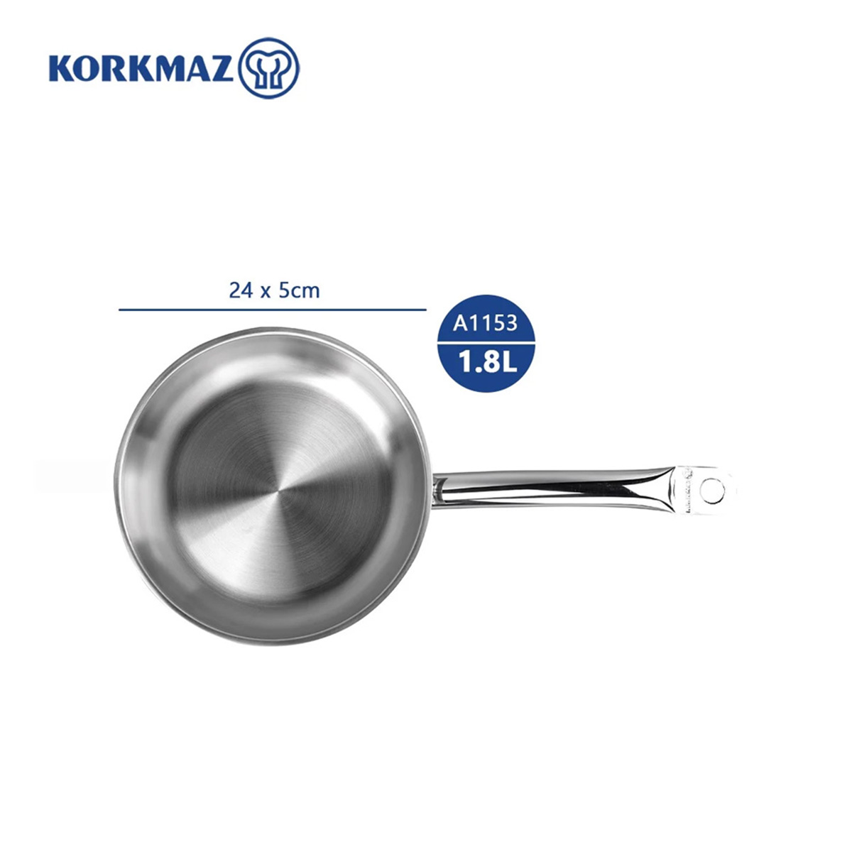 [Coupon 30K đơn 459K] Chảo inox 18/10 Korkmaz Proline 24 cm - 1.8 lít