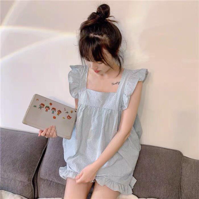 Bộ ngủ baby kẻ xốp cao cấp , bộ đồ bánh bèo sang chảnh, xinh xắn B128
