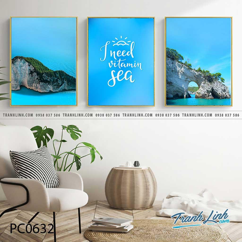 Bộ 3 tranh canvas biển xanh tươi mát