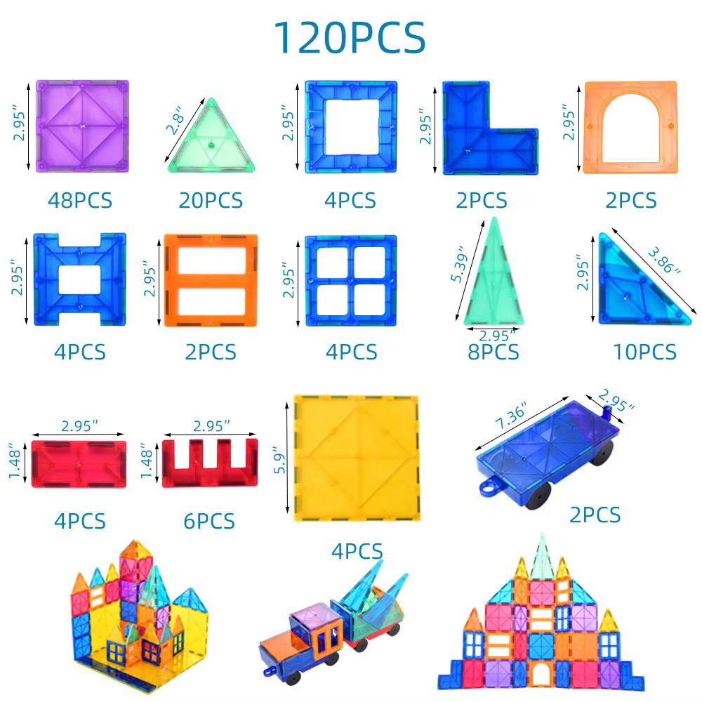 Đồ chơi xếp hình nam châm trong suốt Magna tiles 120 chi tiết xếp hình 3d đồ chơi thông minh