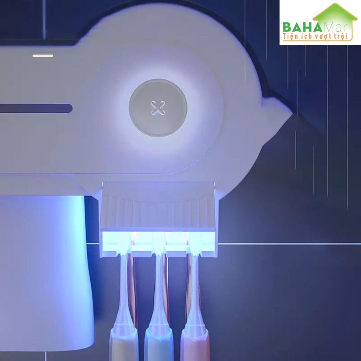 BỘ KỆ THÔNG MINH KHỬ TRÙNG BÀN CHẢI ĐÁNH RĂNG + GIÁ NẶN NHẢ KEM ĐÁNH RĂNG TỰ ĐỘNG "BAHAMAR" thuận tiện, gọn gàng và tiệt trùng tỷ lệ là 99.99% trong vòng 3 phút