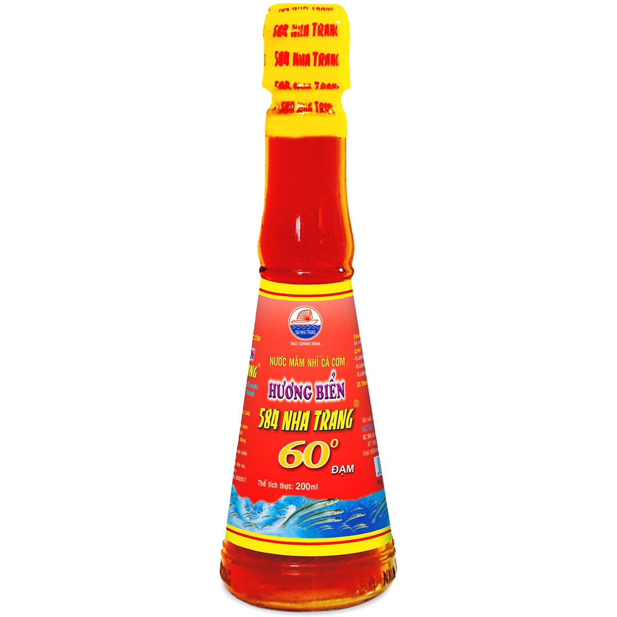 Thùng 12 chai Nước mắm Cá Cơm Cao Cấp 60 ĐỘ ĐẠM, 584 Nha Trang, Chai thủy tinh 200ml, Date luôn mới