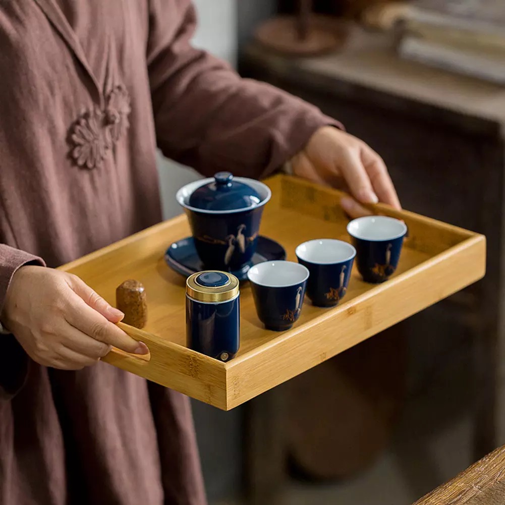 Khay trà bằng gỗ tre tự nhiên cao cấp, khay gỗ tre đựng trà đạo, đựng thức ăn có quai cầm bằng chất lượng cao - Hàng xuất khẩu sản xuất tại Việt Nam