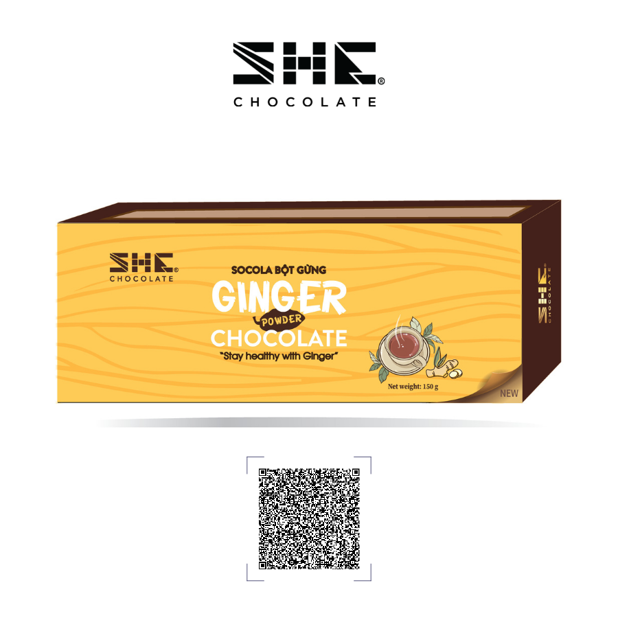 Socola bột Gừng - Hộp 150g - SHE Chocolate - Cung cấp năng lượng, khả năng kháng khuẩn tốt, tốt cho sức khỏe và pha uống tiện lợi, nóng/đá đều ngon. Quà tặng sức khỏe, quà tặng người thân, dịp lễ