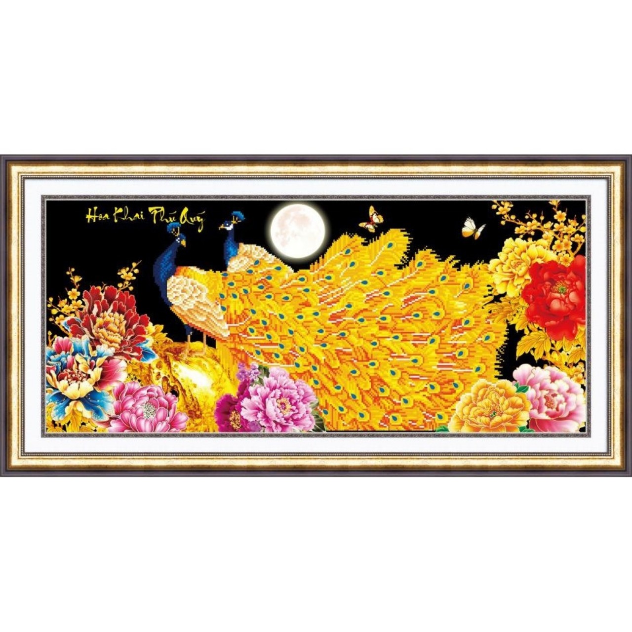 TRANH THÊU CHỮ THẬP HOA KHAI PHÚ QUÝ 40x82CM - TỰ THÊU