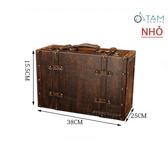 Vali cổ điển bọc da Vintage đinh tán cạnh vuông VL-21